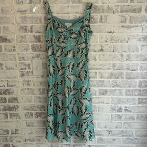 Ann Taylor Loft Dress Blue Green Leaf Strapless Midi Career Dress Women’s size 0